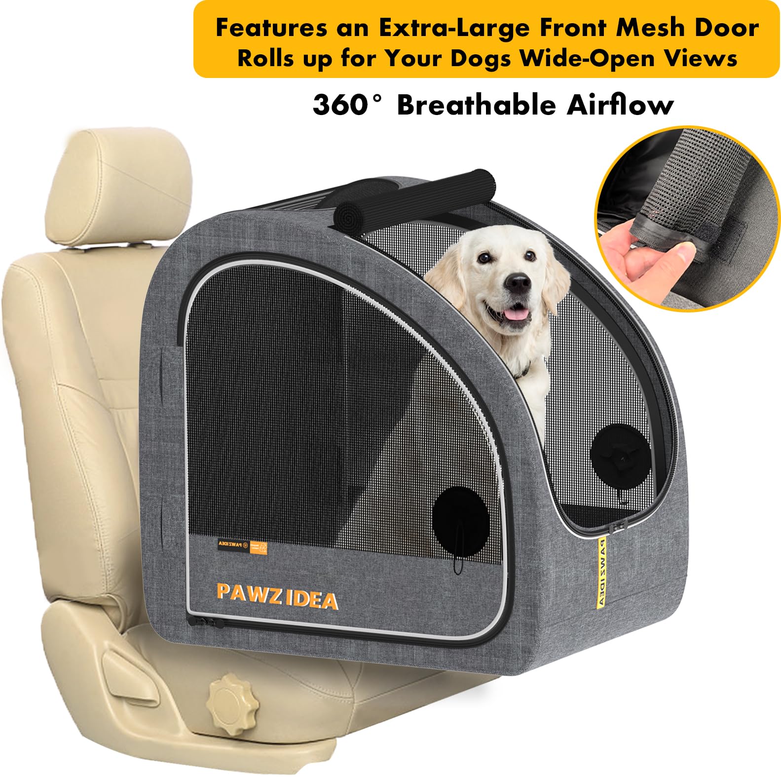 PAWZIDEA portable dog crate size 27x19x28 fits medium to large dogs.