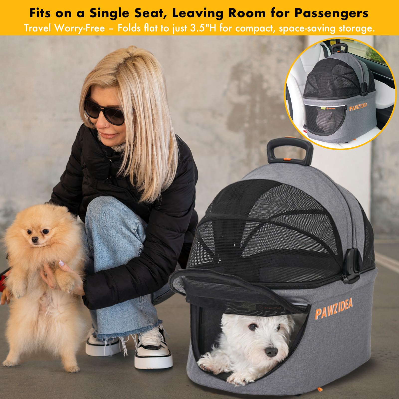 PAWZIDEA front mesh door enables easy feeding and pet entry on the move