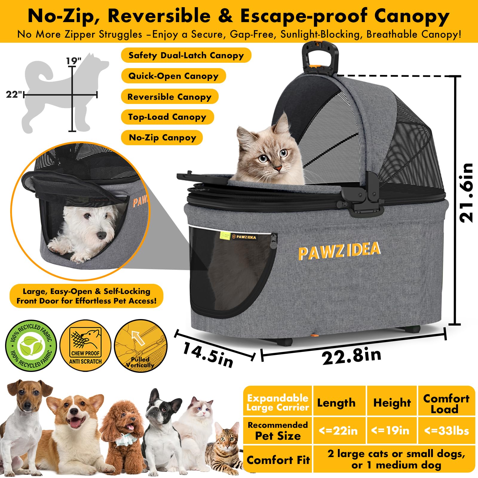 PAWZIDEA portable crate top-load canopy opens with one hand and blocks sun