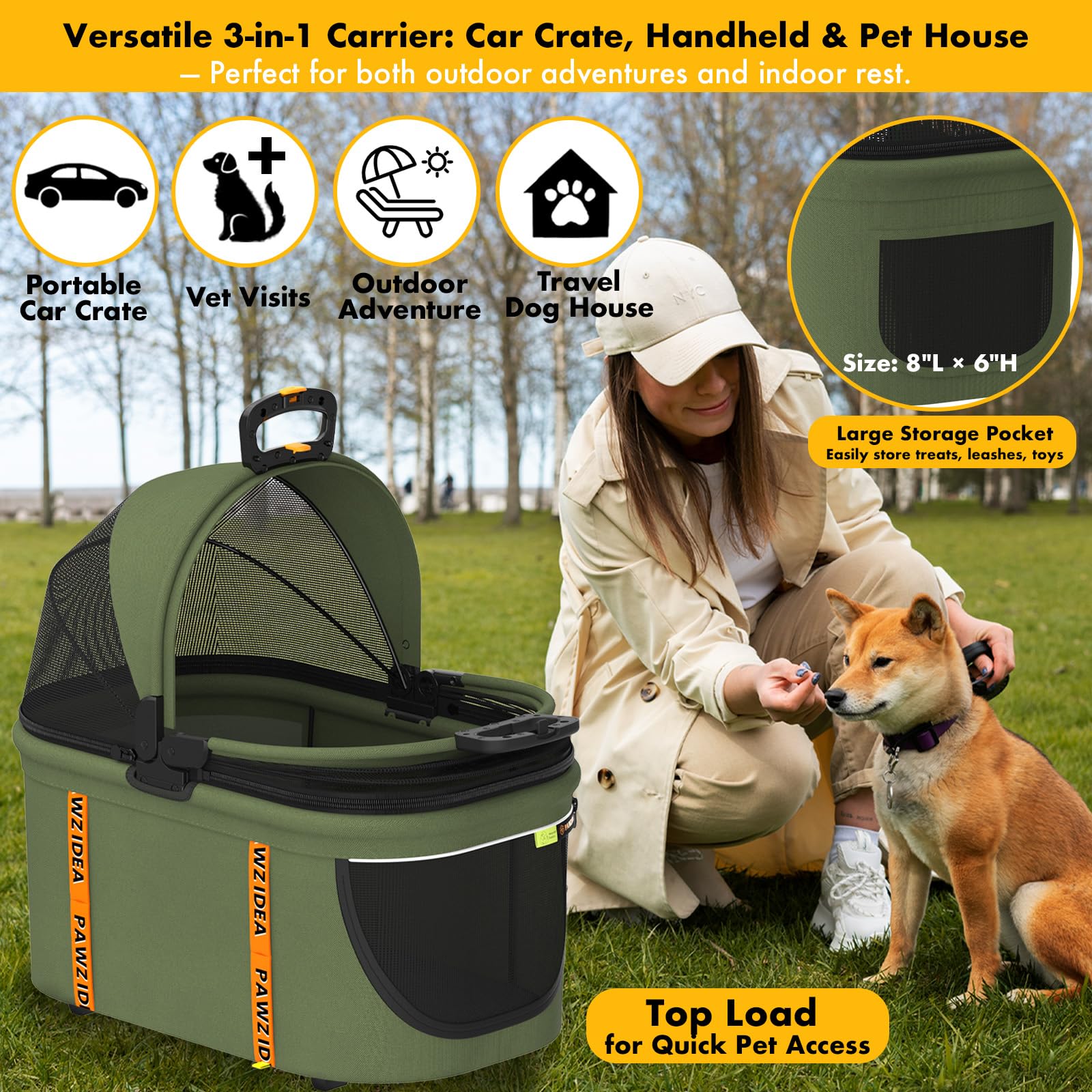 PAWZIDEA reflective strips on crate for night travel safety