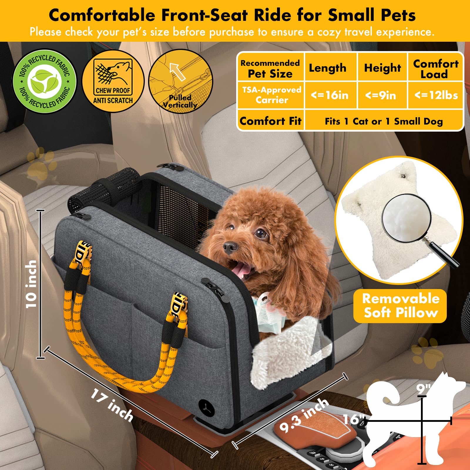 PAWZIDEA removable pillow provides head and neck support on long rides.