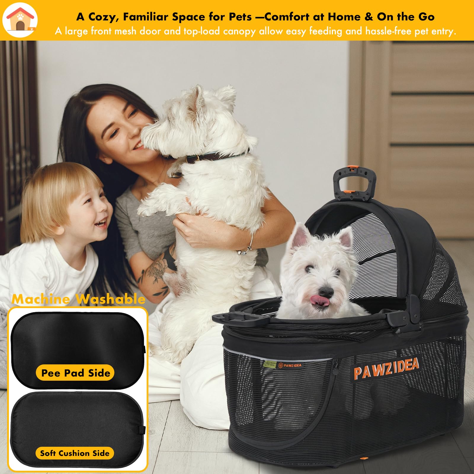 PAWZIDEA removable machine-washable cushion keeps seats clean.