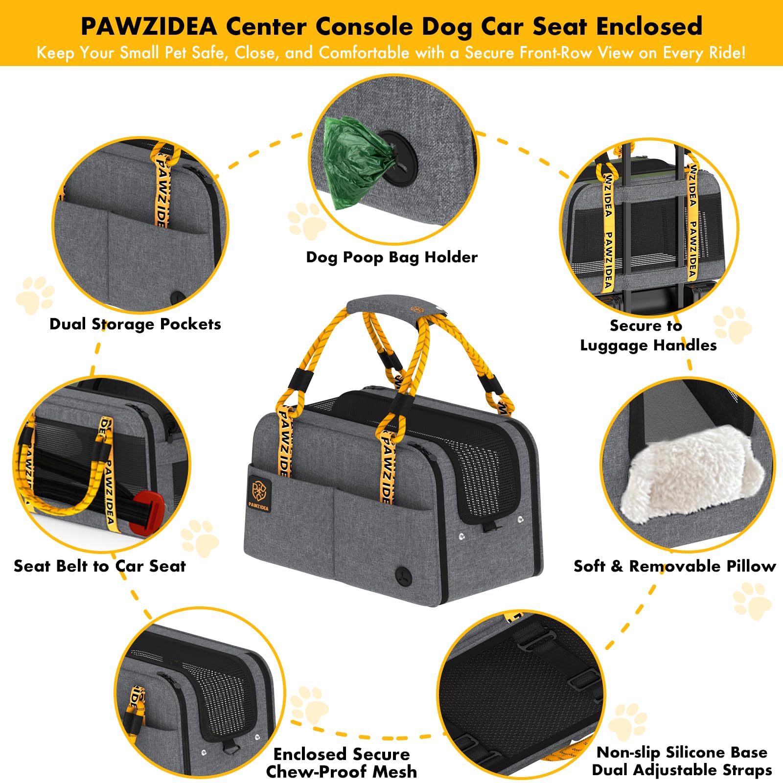 PAWZIDEA seatbelt attachment harnesses the carrier safely in the vehicle.