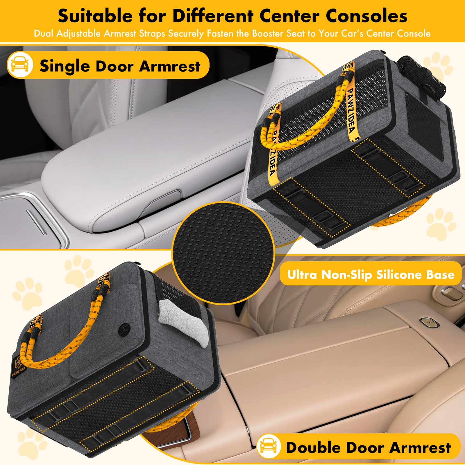 PAWZIDEA secure straps and anti-slip base prevent movement during travel.