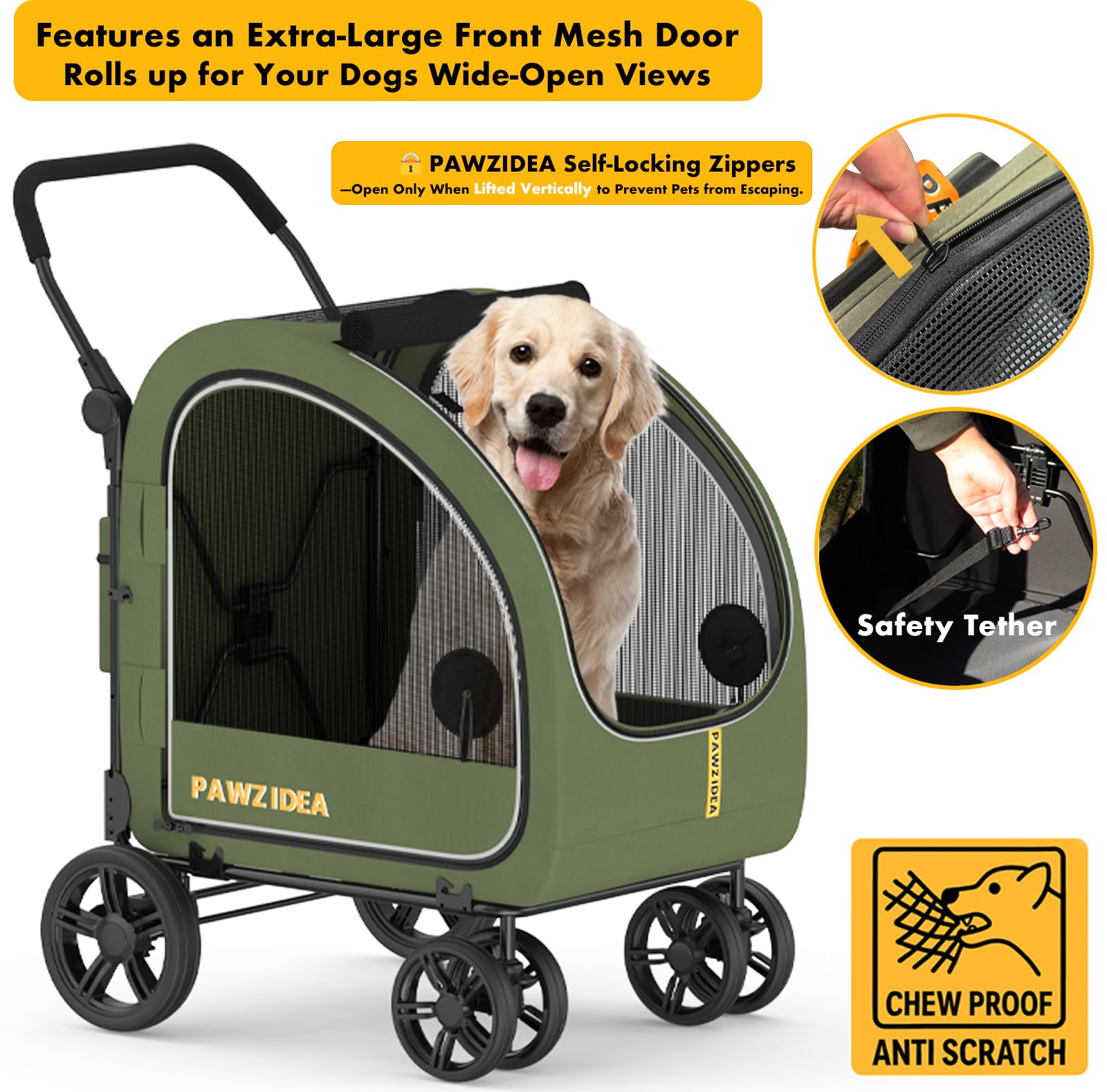 PAWZIDEA self-locking zippers prevent escapes for safer travels.