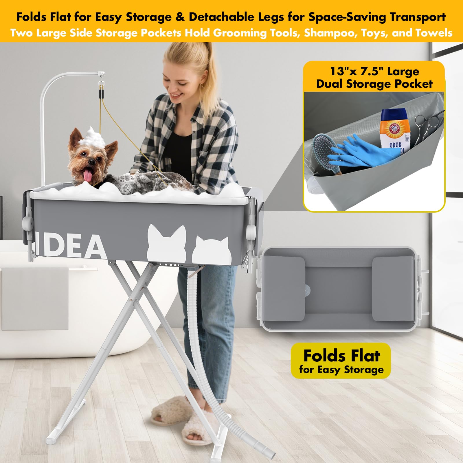 PAWZIDEA side pockets keep tools, toys, and towels within reach
