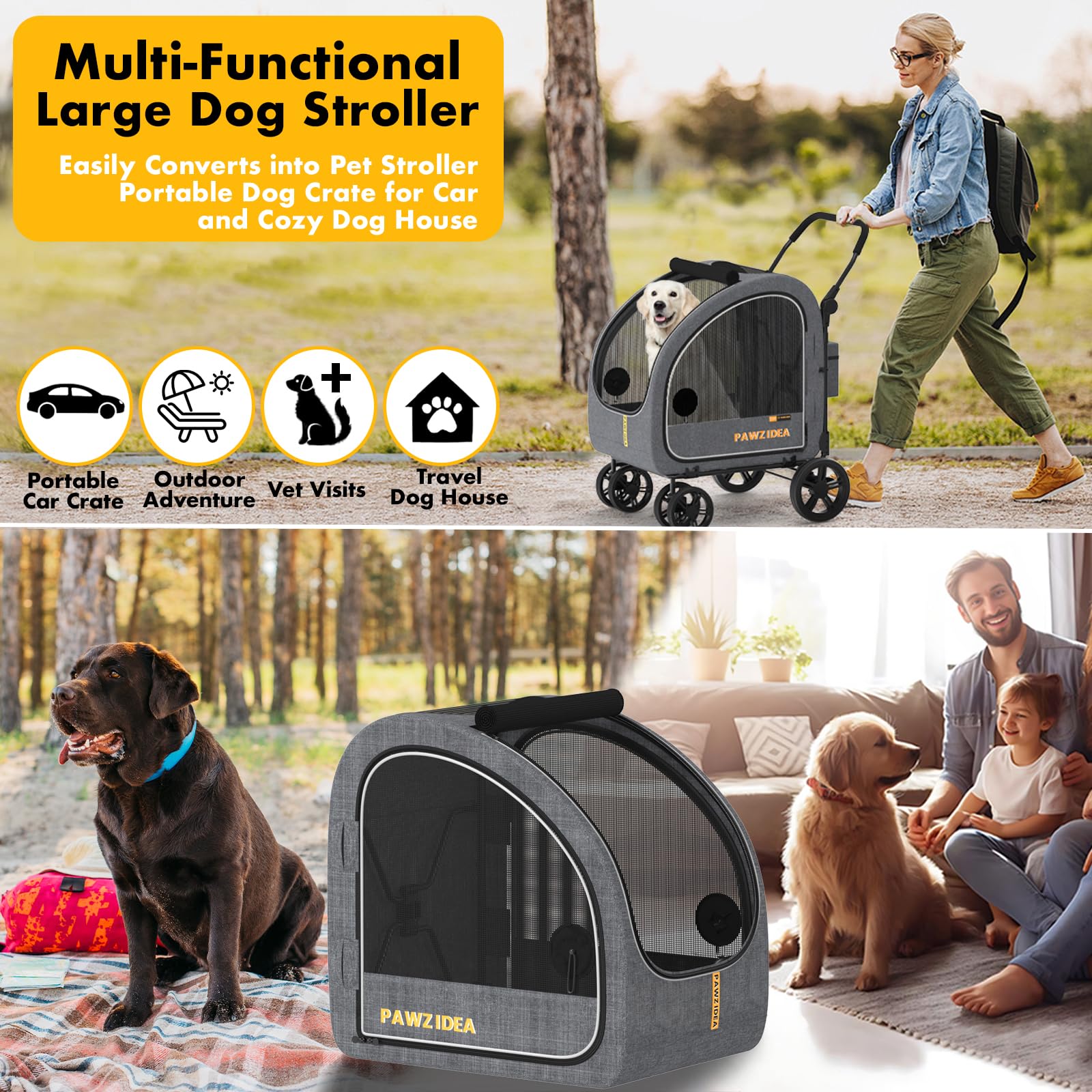 PAWZIDEA stroller 9-inch all-terrain wheels offer smooth rides