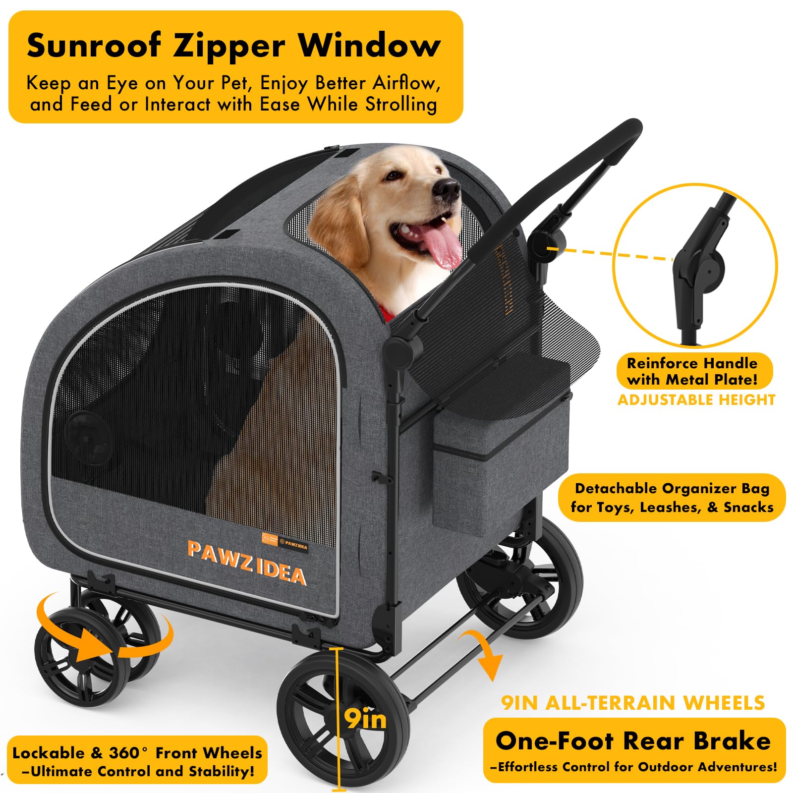 PAWZIDEA stroller interior with breathable mesh promotes comfort