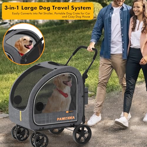 PAWZIDEA stroller front-door view highlights wide visibility and ventilation