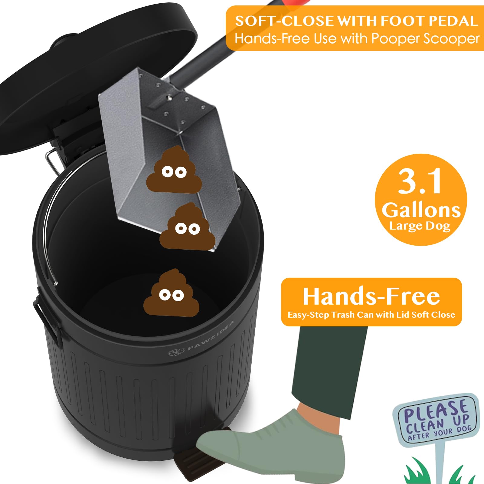 PAWZIDEA BPA-free inner bucket for safer, odor-free waste handling.