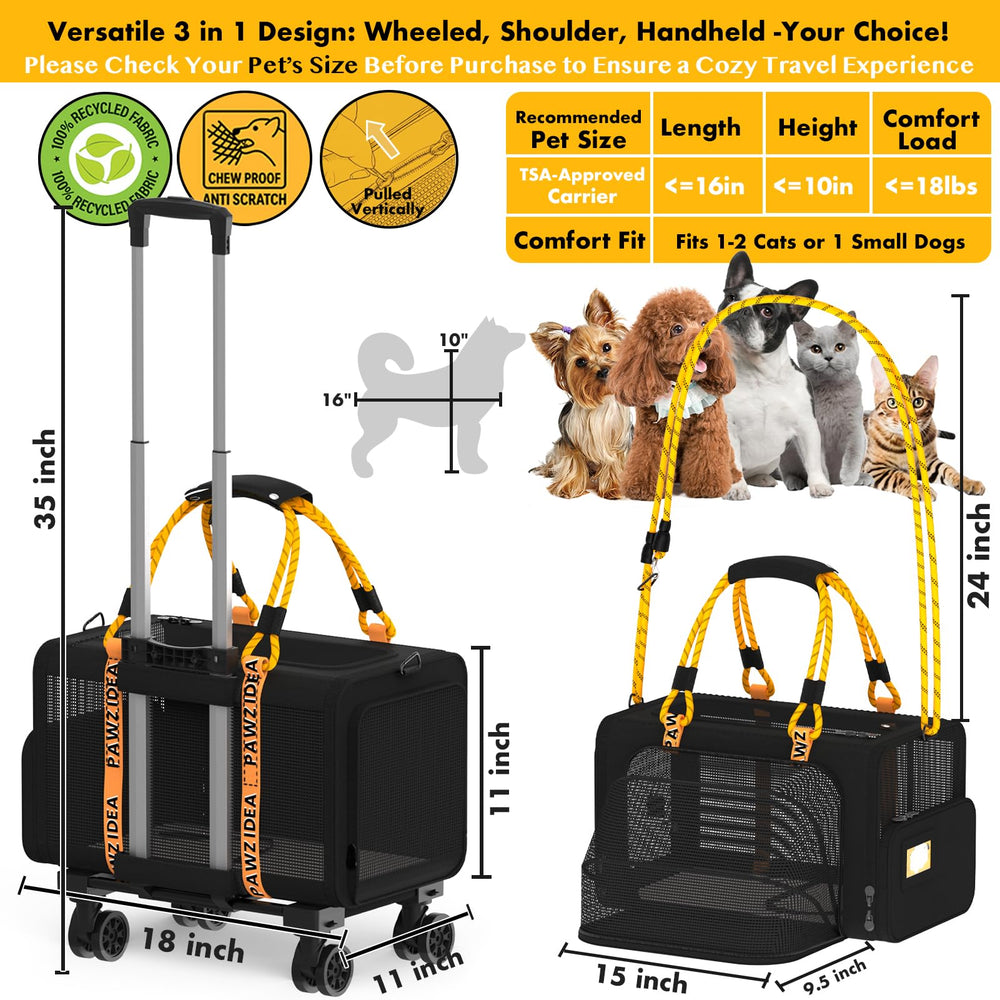 PAWZIDEA wheels and telescopic handle enable smooth, hands-free transport through airports.