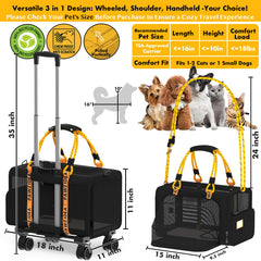 PAWZIDEA wheels and telescopic handle enable smooth, hands-free transport through airports.