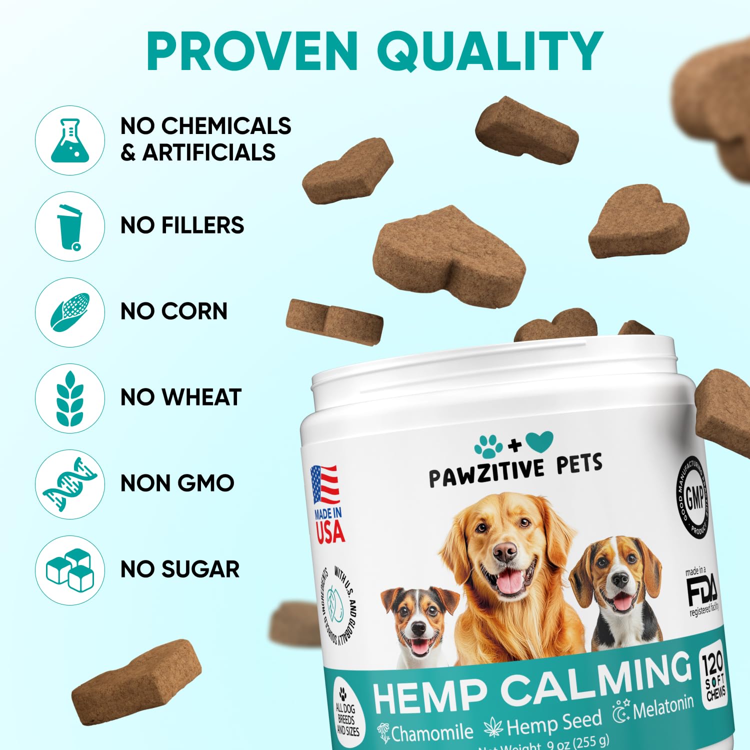 Pawzitive Pets USA-made dog treats on counter