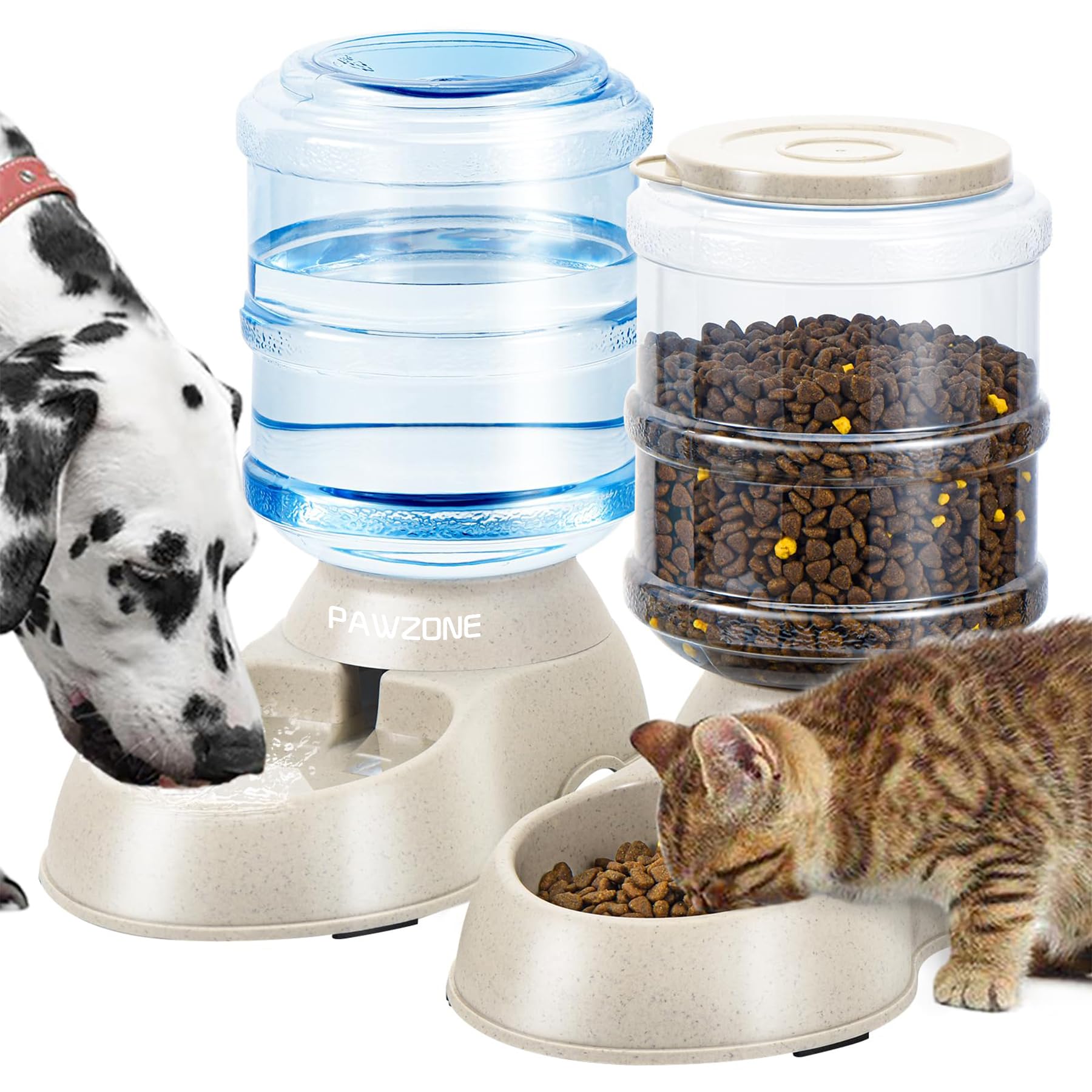 Pawzone two-pack automatic feeder cream with dual bowls keeps meals steady when away