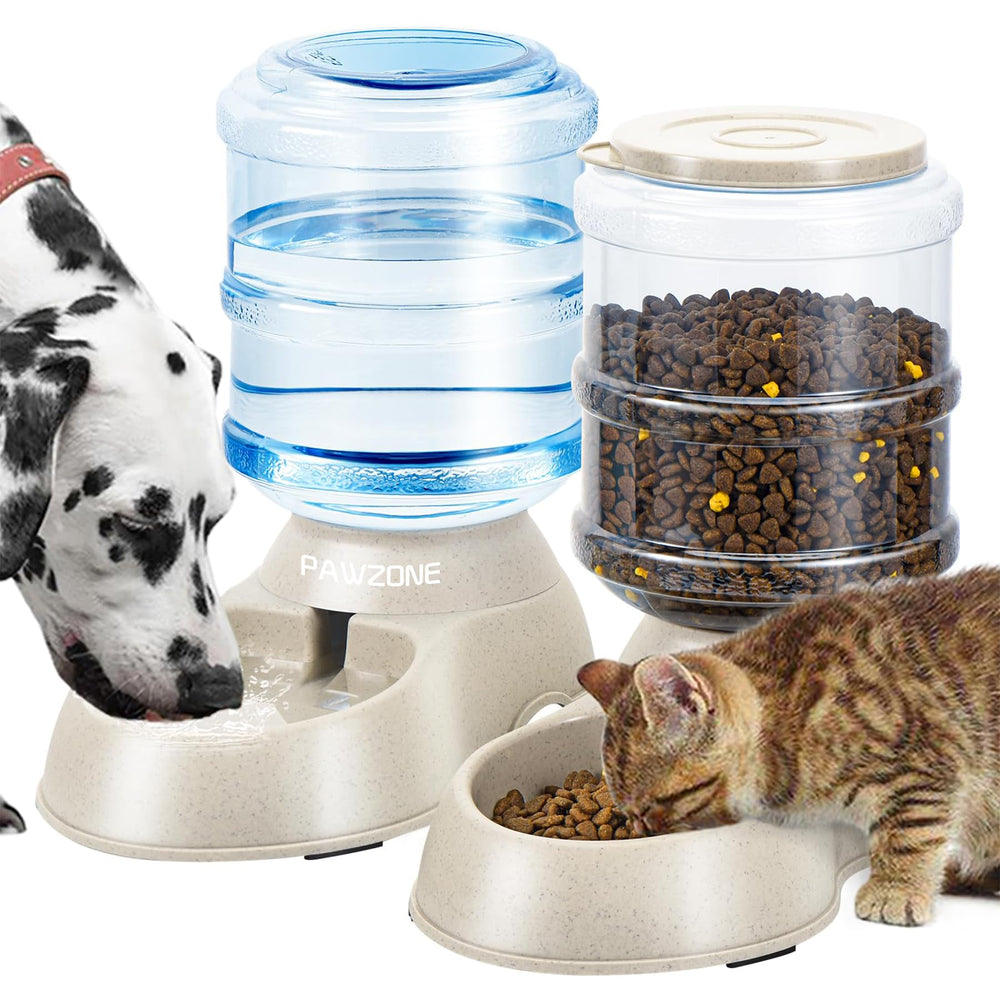 Pawzone two-pack automatic feeder cream with dual bowls keeps meals steady when away
