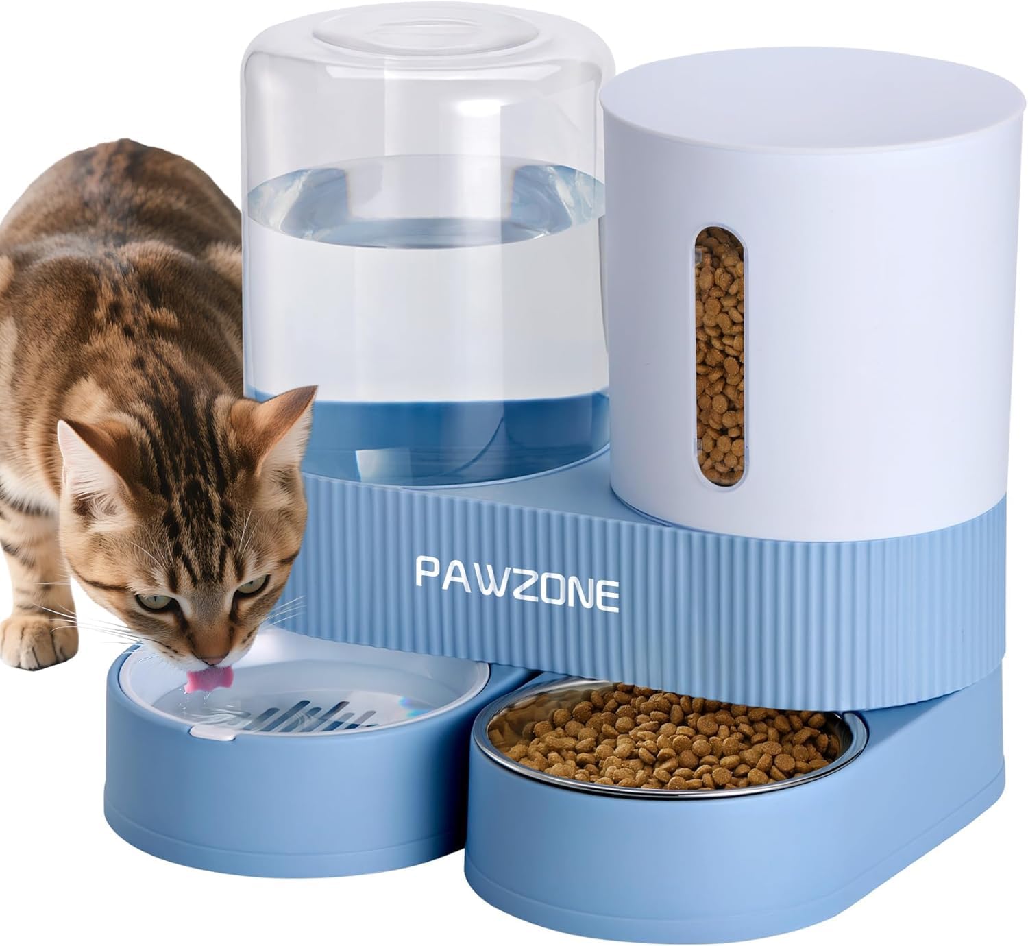 Pawzone 2-pack automatic cat feeder front view shows dual units for pets.