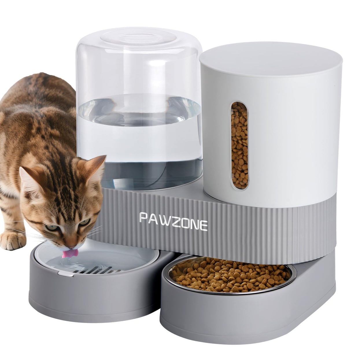 Pawzone automatic cat feeder gravity base grey keeps pets fed during travel and busy days