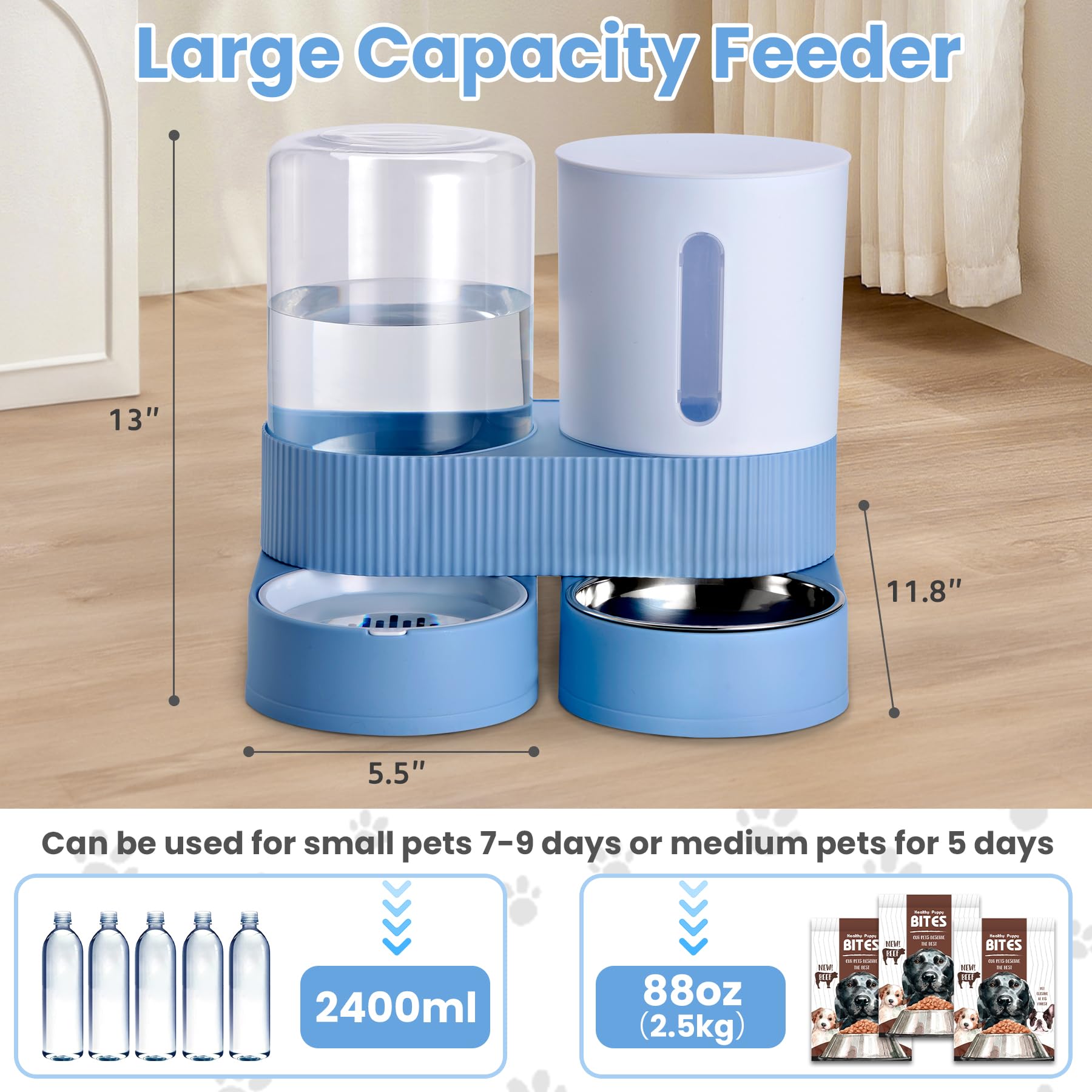 Pawzone gravity-fed water dispenser side view highlights hands-free refill.