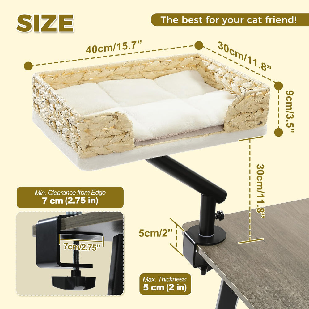 PAWZ Road cat desk bed with 360-degree rotation for flexible viewing and cuddling.