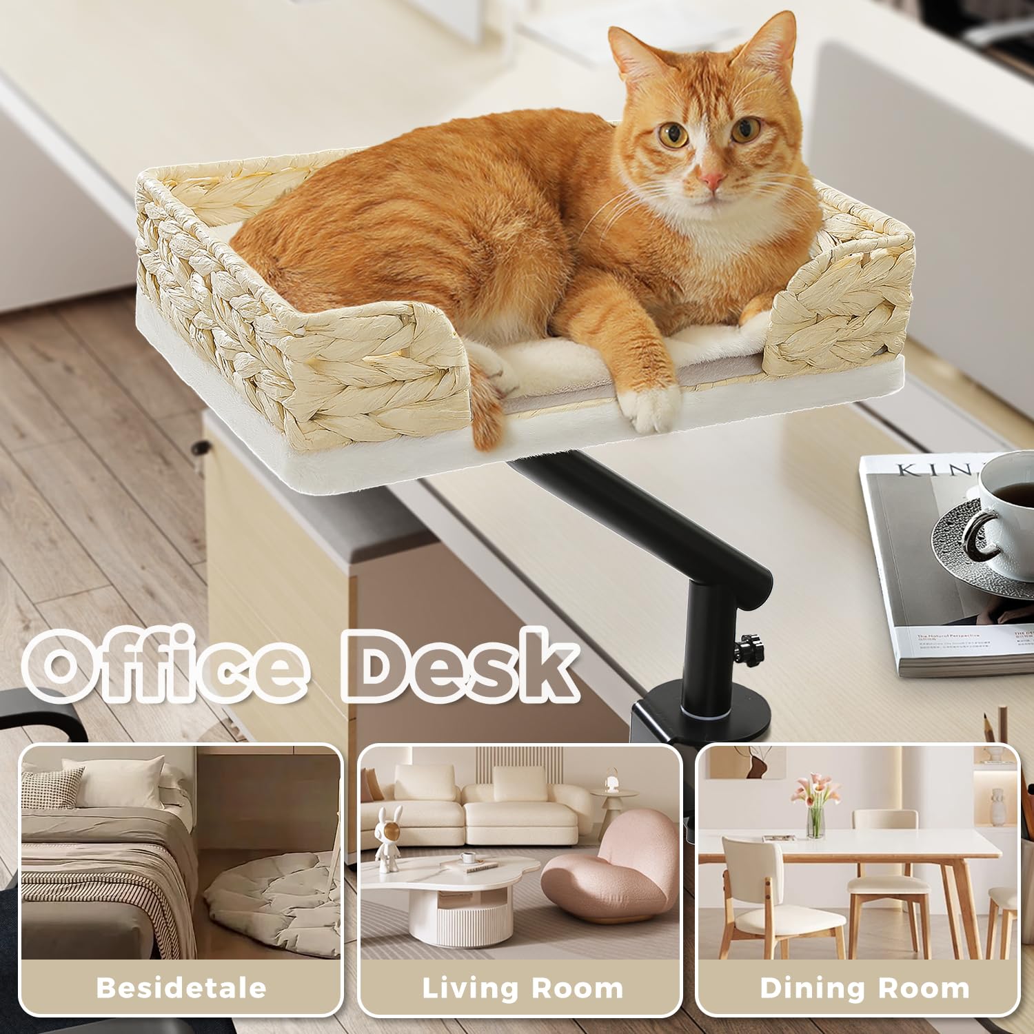 PAWZ Road cat desk bed adjustable clamp fits most desk edges.