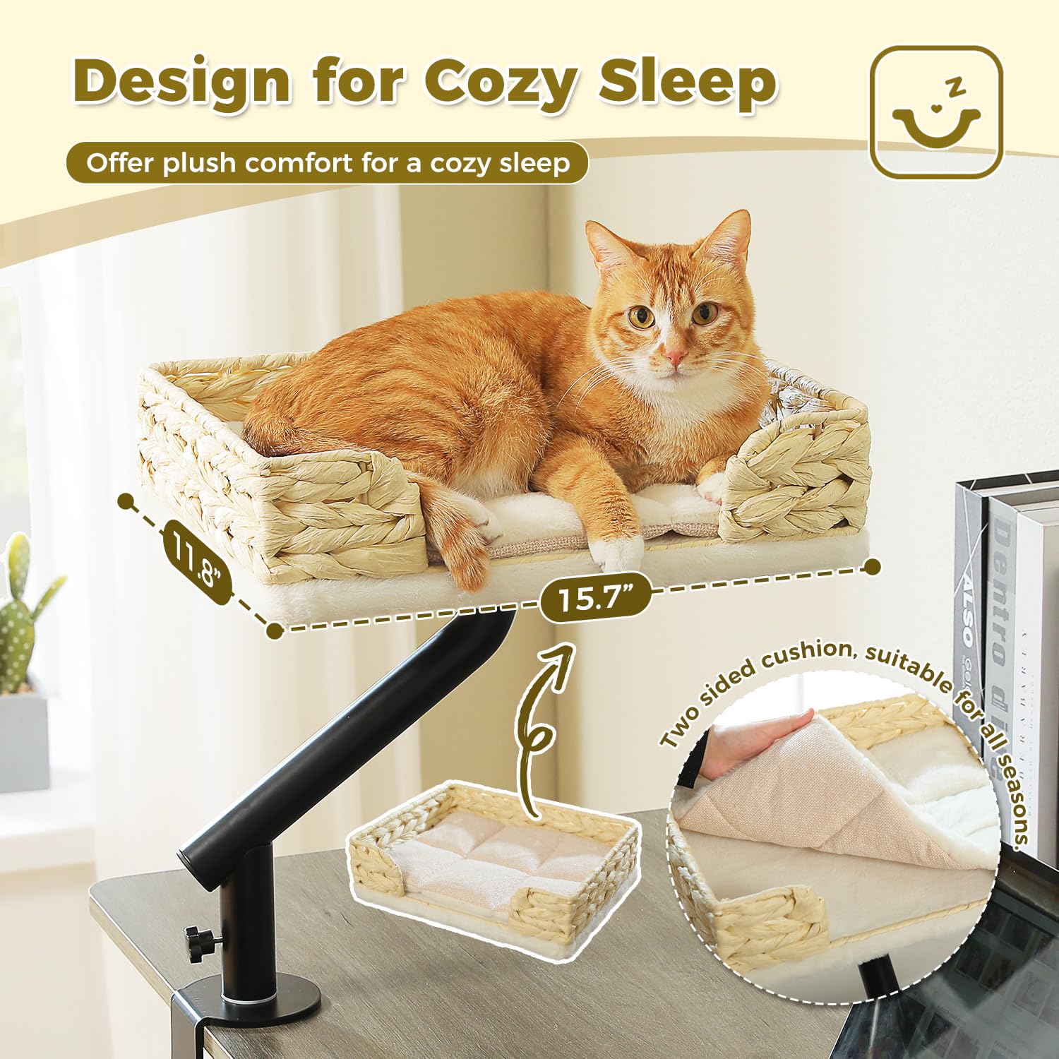 PAWZ Road cat desk bed plush edge padding cushions the lounging area.