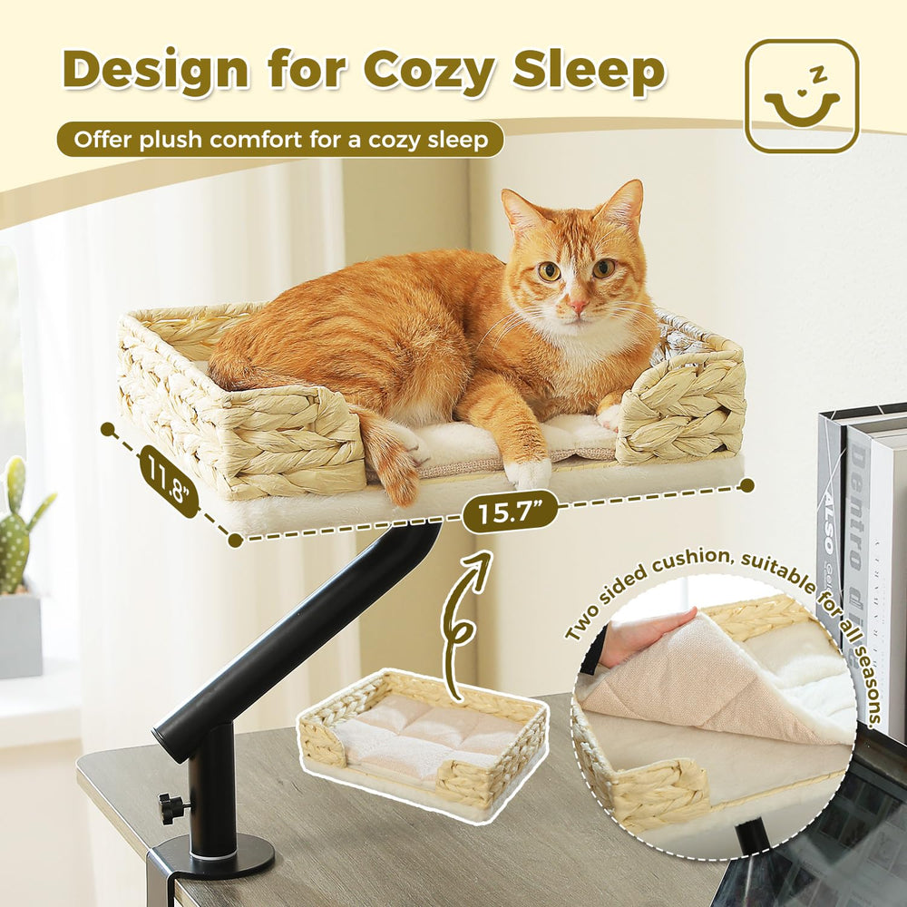 PAWZ Road cat desk bed plush edge padding cushions the lounging area.