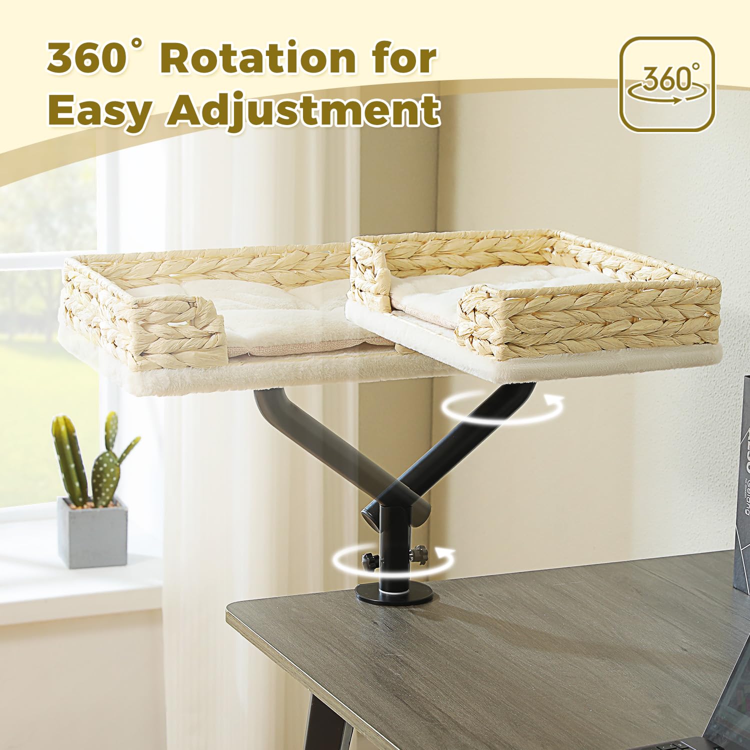 PAWZ Road cat desk bed reinforced pole and clamp ensure stable lounging.
