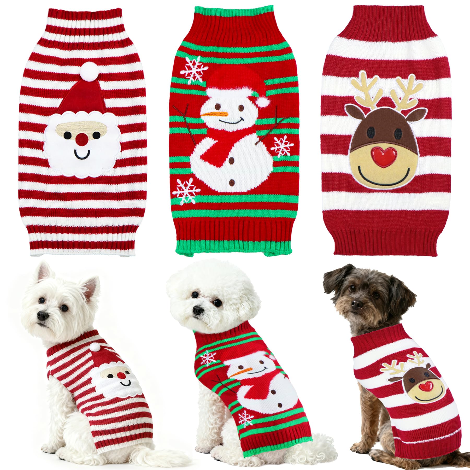 PAYHTOW Santa-pattern dog Christmas sweater for festive photos.