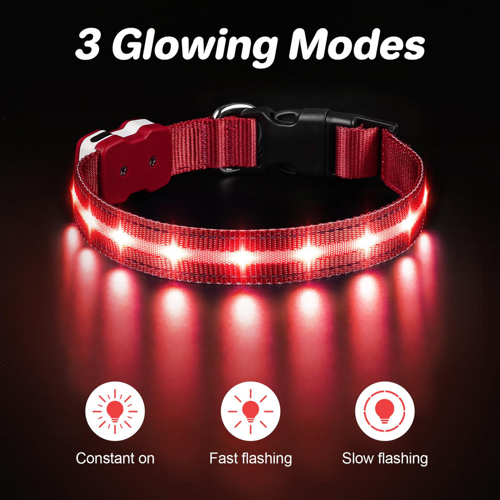 PcEoTllar LED dog collar with 3 flashing modes for enhanced visibility.