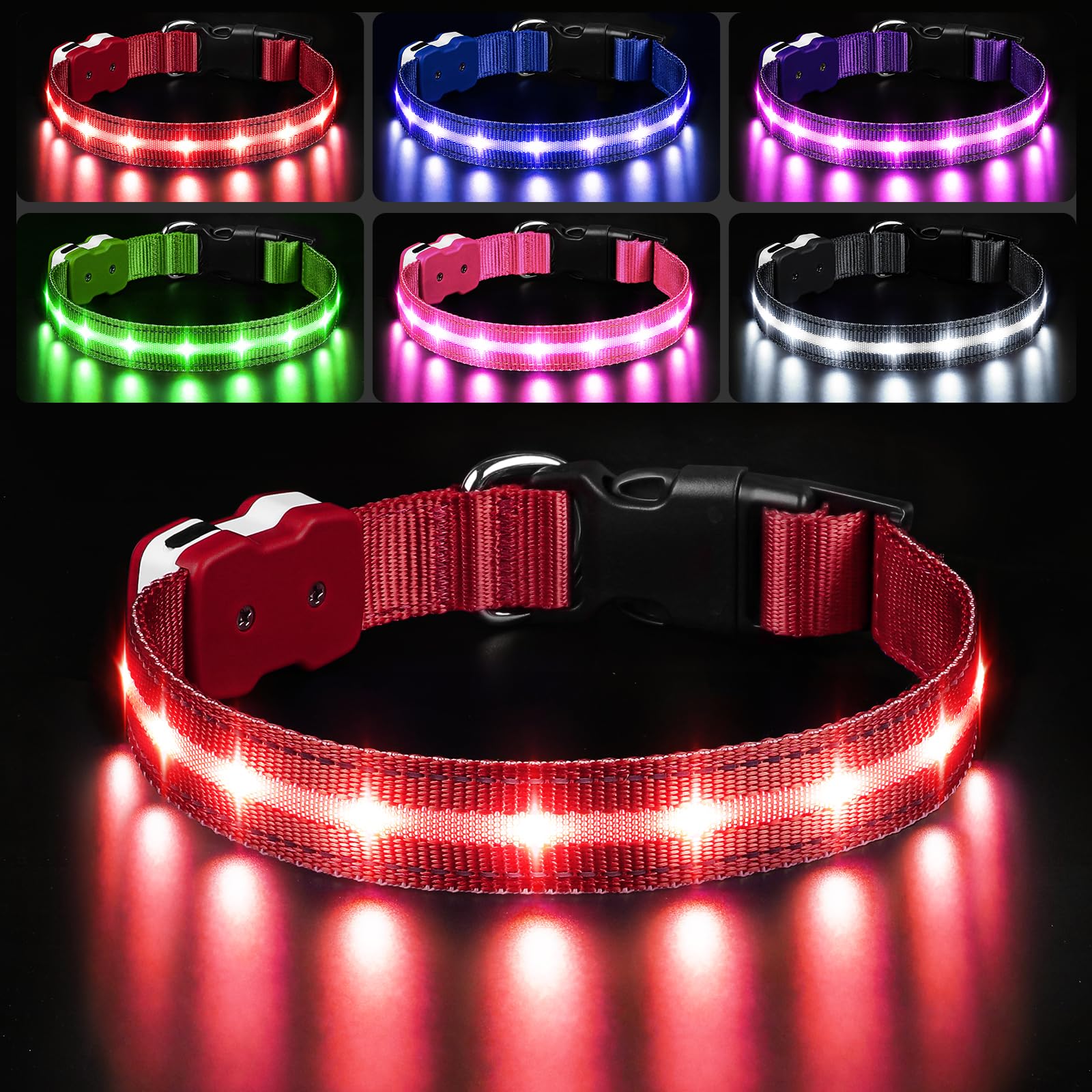 PcEoTllar light up dog collar visible at night for safer evening walks.