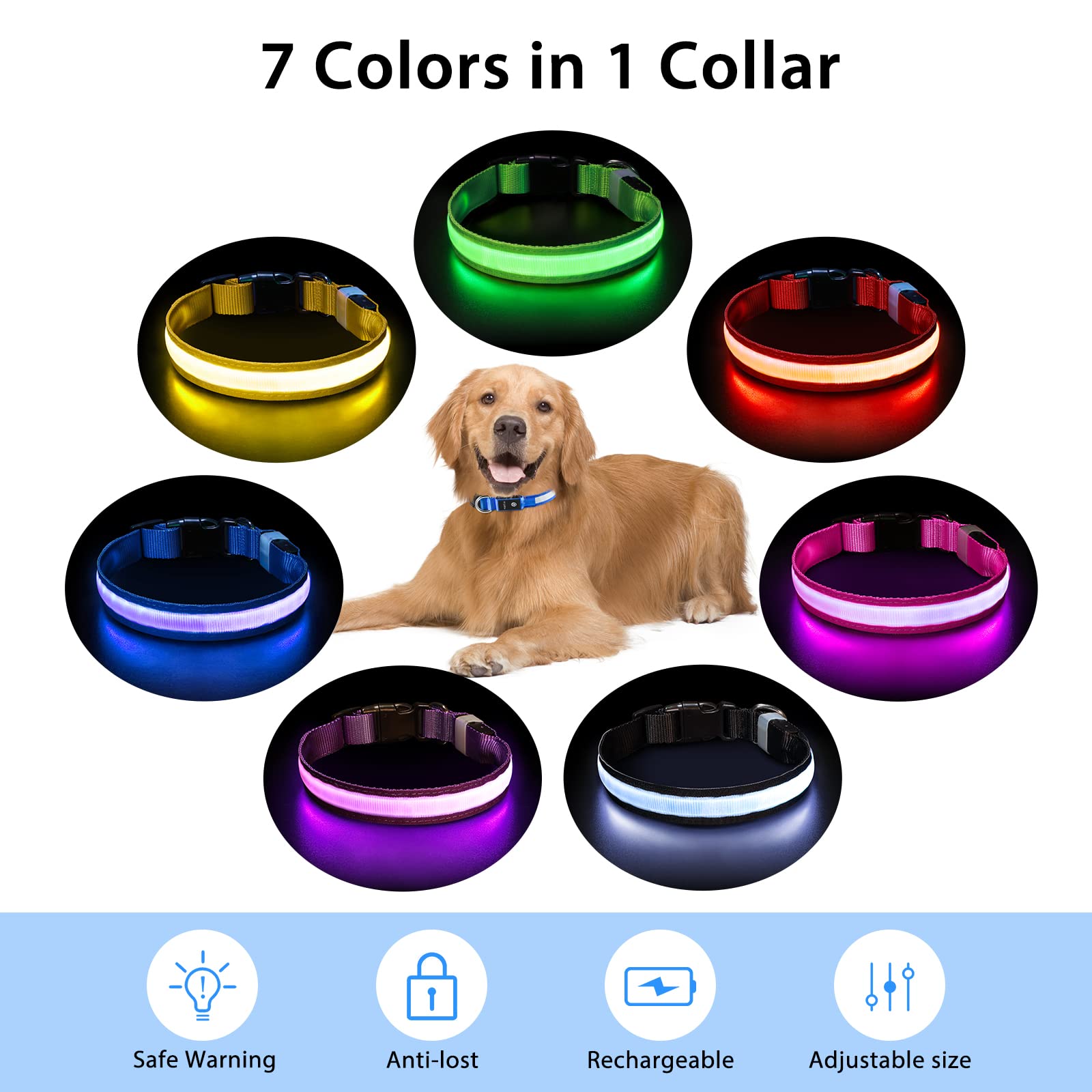 PcEoTllar rechargeable dog collar charges via USB with long-lasting light.
