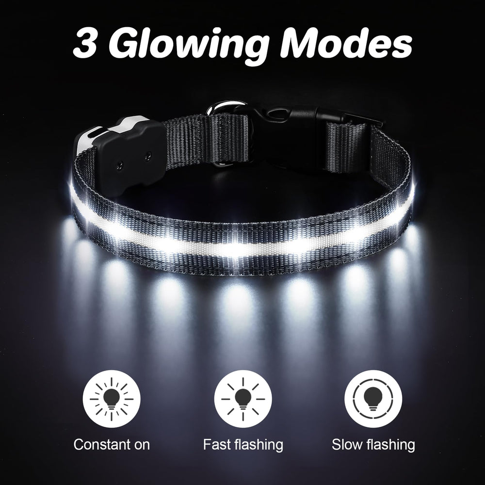 PcEoTllar LED dog collar glow in dark side view highlights bright, lasting safety.