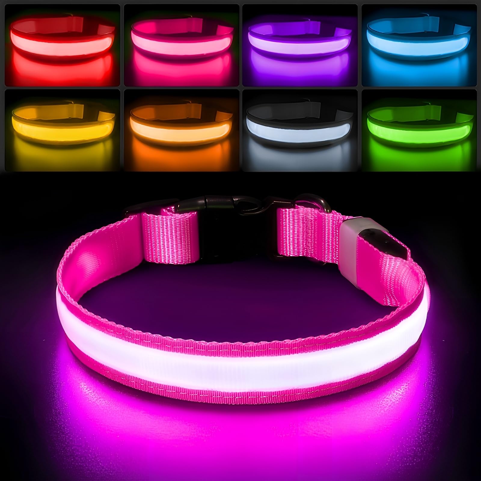 PcEoTllar light-up dog collar with color-changing LEDs for safer night walks.