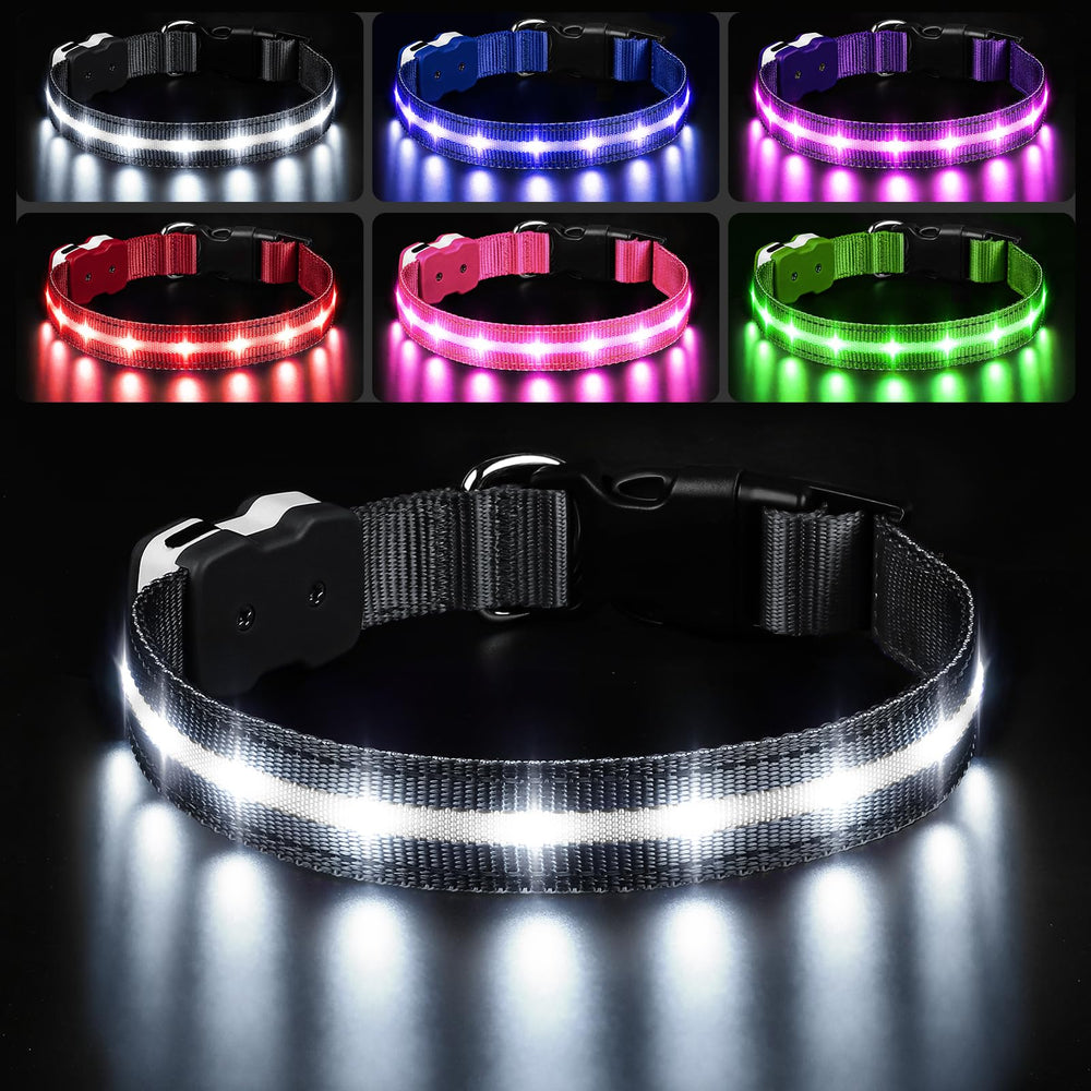 PcEoTllar light up dog collar front view increases visibility for safer night walks.