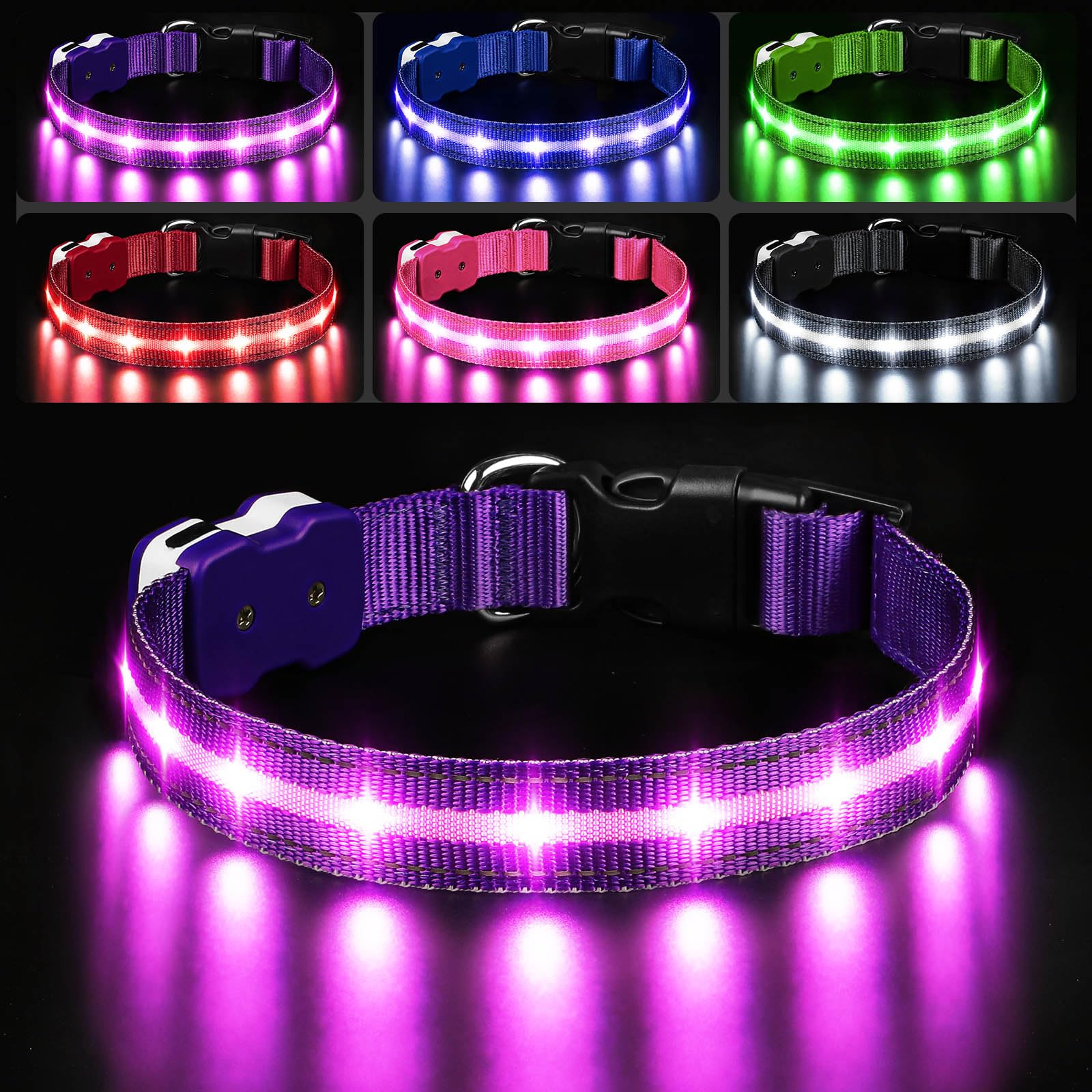 PcEoTllar light up dog collar glows bright for safer night walks and high visibility.