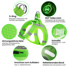 PcEoTllar three-mode LED harness offers flexible visibility for walking, running, or play.