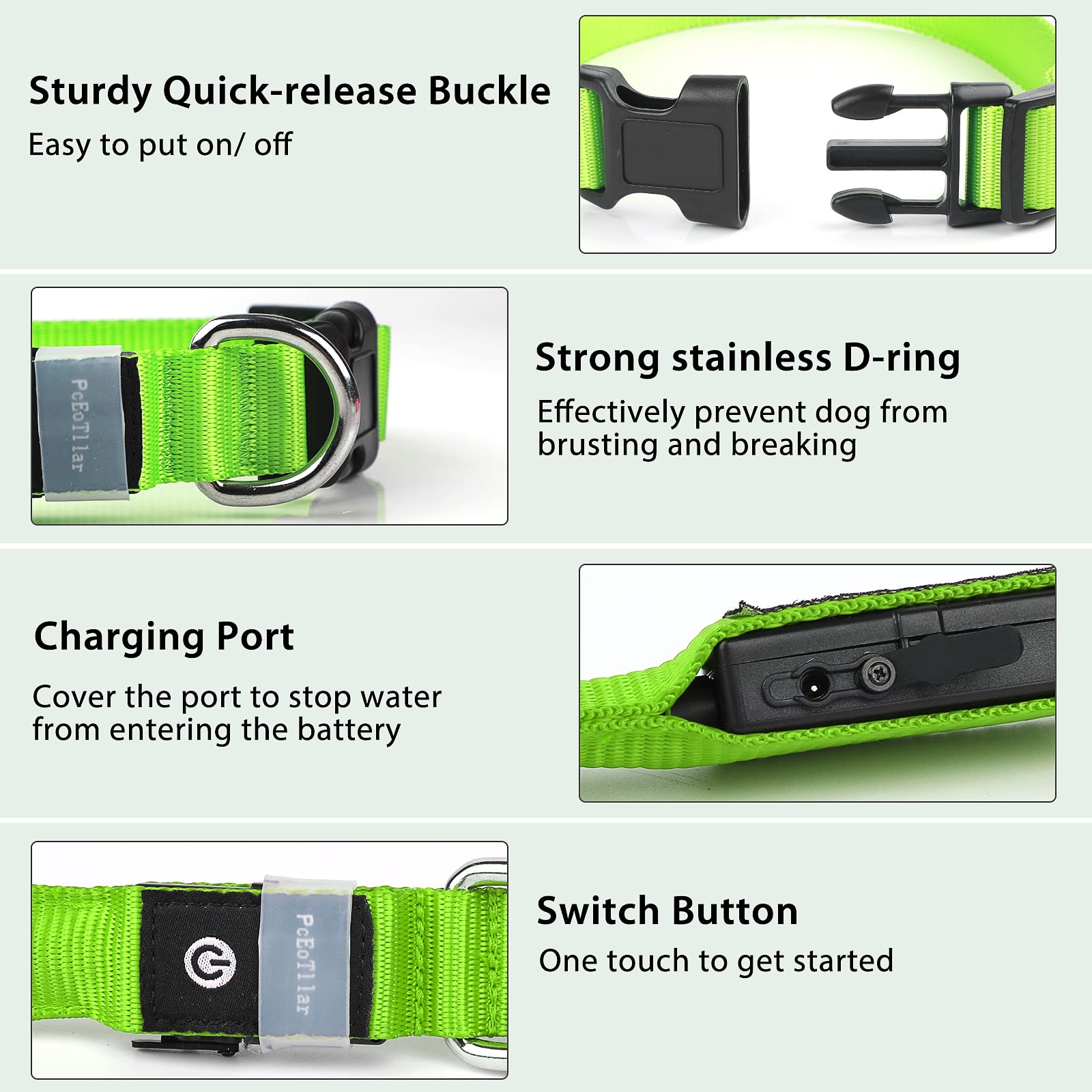 PcEoTllar waterproof LED dog collar stands up to splashes and swimming.