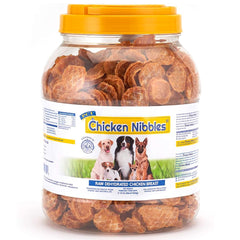 PCI Chicken Nibble treats in resealable canister for training rewards.