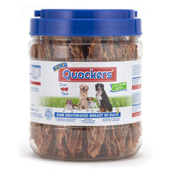 PCI Quackers 1lb duck-breast treat container keeps rewards fresh for training.