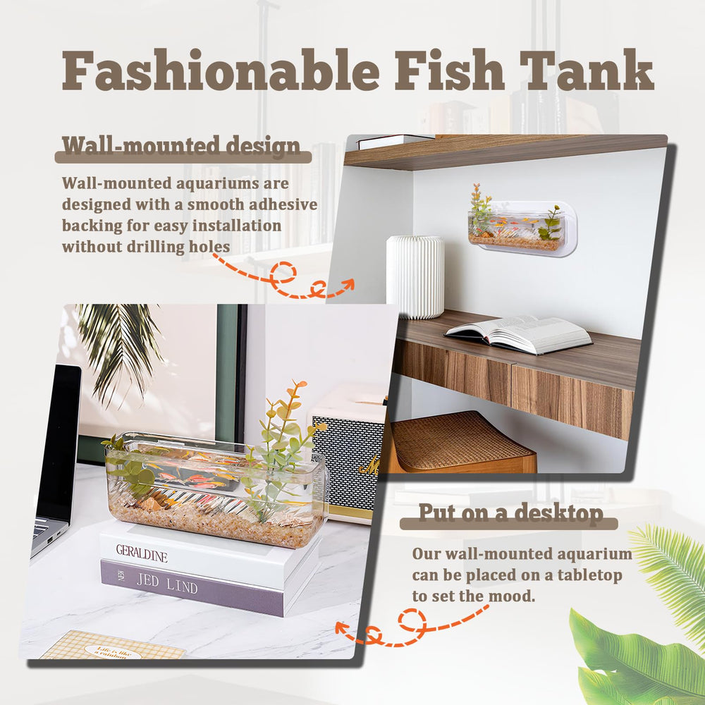 Pcmursal compact wall fish tank fits tight spaces for bedrooms or offices.