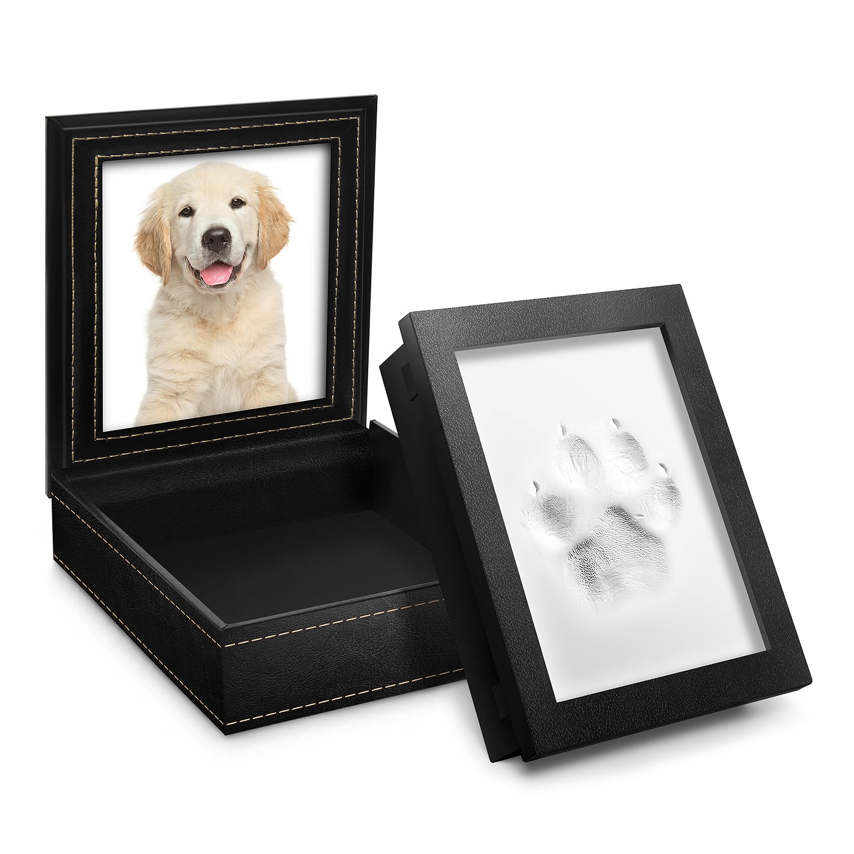 PCS Paw Print Kit elegant black leather box ready for keepsake display.
