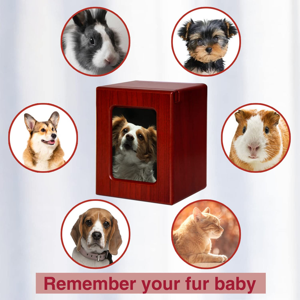 Photo compartment fits a 4.1 by 2.8 inch portrait inside the urn