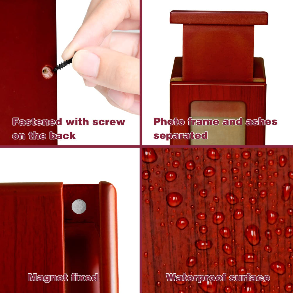 PCS dog urn features red and black wood grain for an elegant memorial display