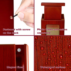 PCS dog urn features red and black wood grain for an elegant memorial display