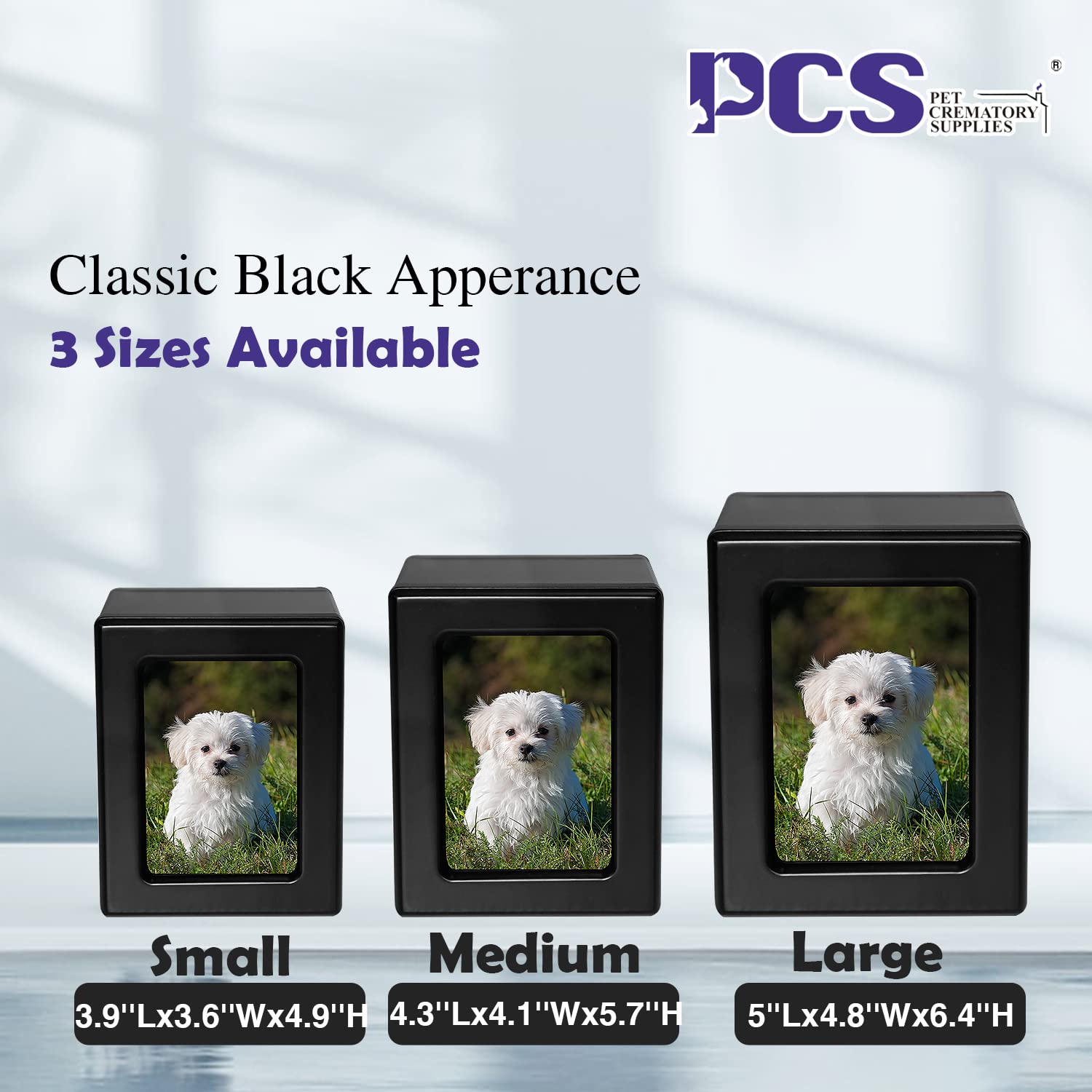 PCS Pet Urns for Dogs large urn shows dimensions and fit for up to 85 lbs.