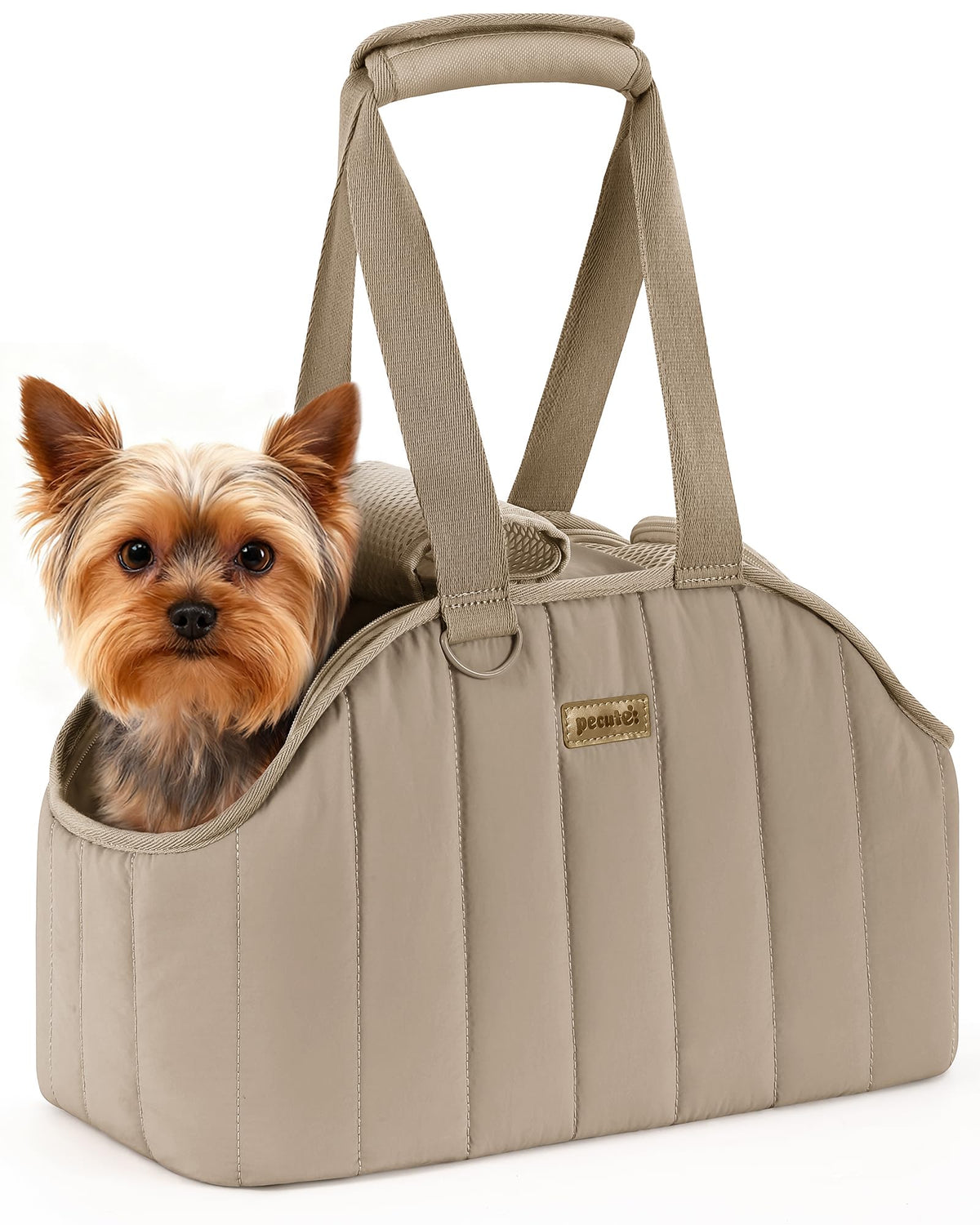 Pecute Dog Purse Carrier front view shows breathable mesh for cool travel.