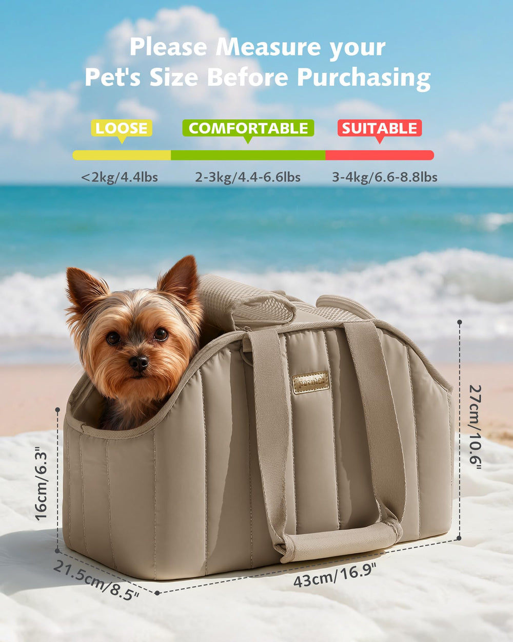 Pecute Dog Purse Carrier side view highlights lightweight design for easier carrying.