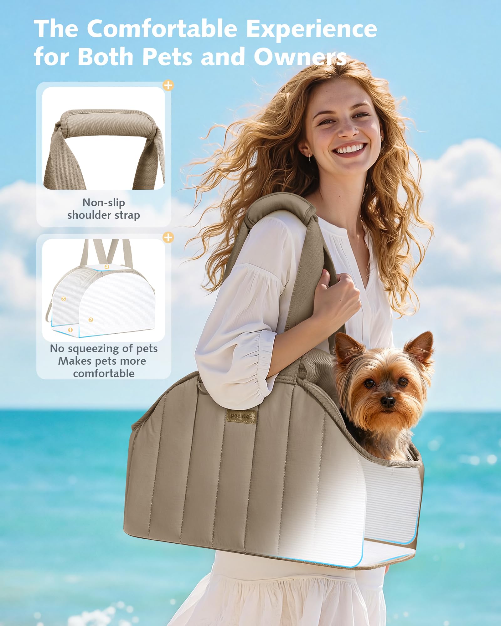 Pecute Dog Purse Carrier top view emphasizes easy pet head access and airflow.