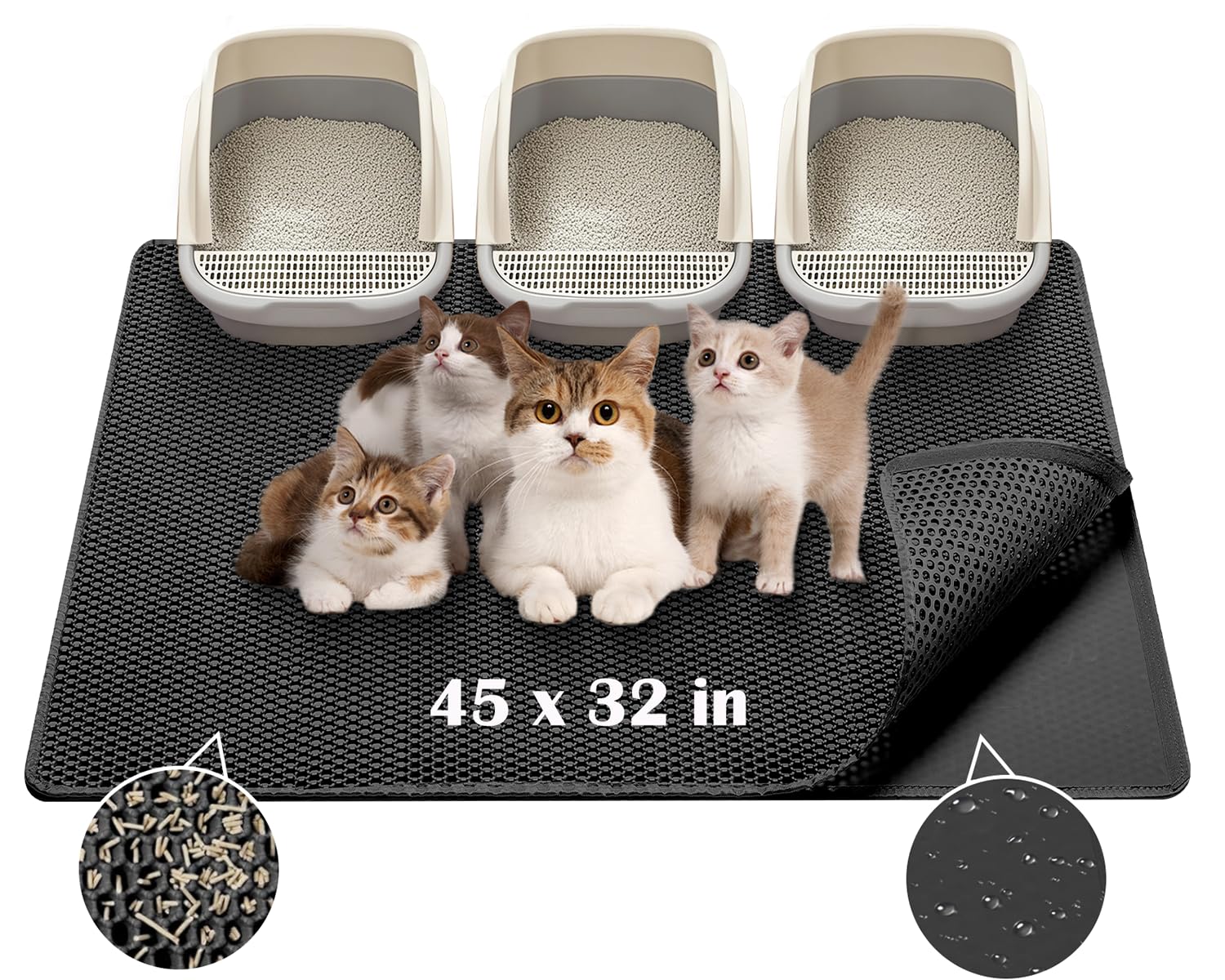 PCYIS Cat Litter Mat XL top view captures litter at exit to reduce tracking