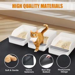 PCYIS Cat Litter Mat XL under litter box shows large coverage for multiple boxes